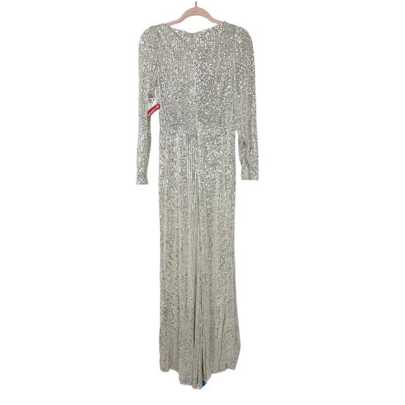 FLAWED - Mac Duggal Sequin Wrap Evening Gown Silver 8 #8490 - Picture 7 of 13